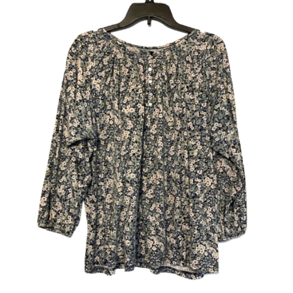 Chaps floral 3/4 sleeve blue green flowy top